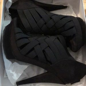 Black suede open toe heel shoe